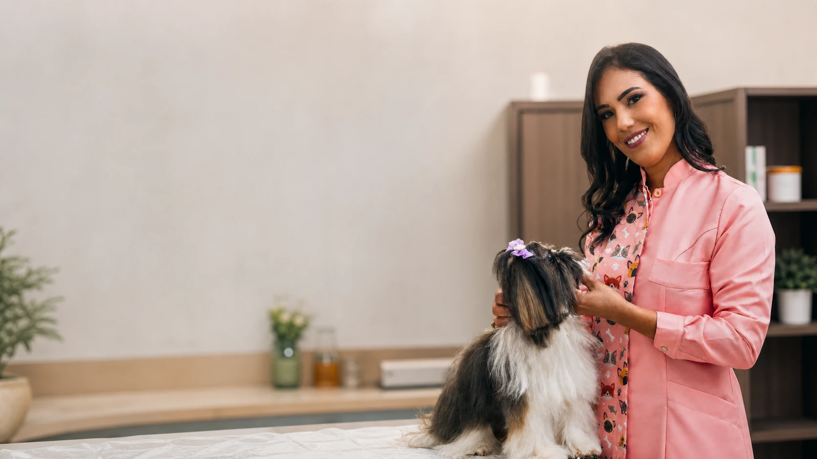 Veterinária atendendo um cachorro em Anápolis, Goiás